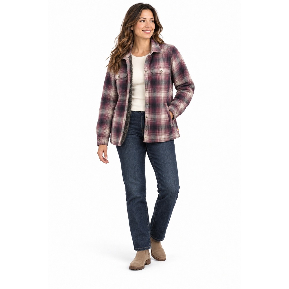 CARHARTT Hubbard Sherpa Lined Plaid Shirt Jacket Women's S Deep Wine